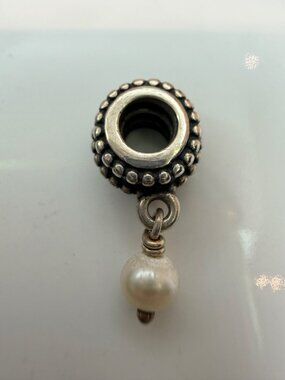 Retired Pandora Beveled Pearl Dangle Charm 790132P Sterling Silver